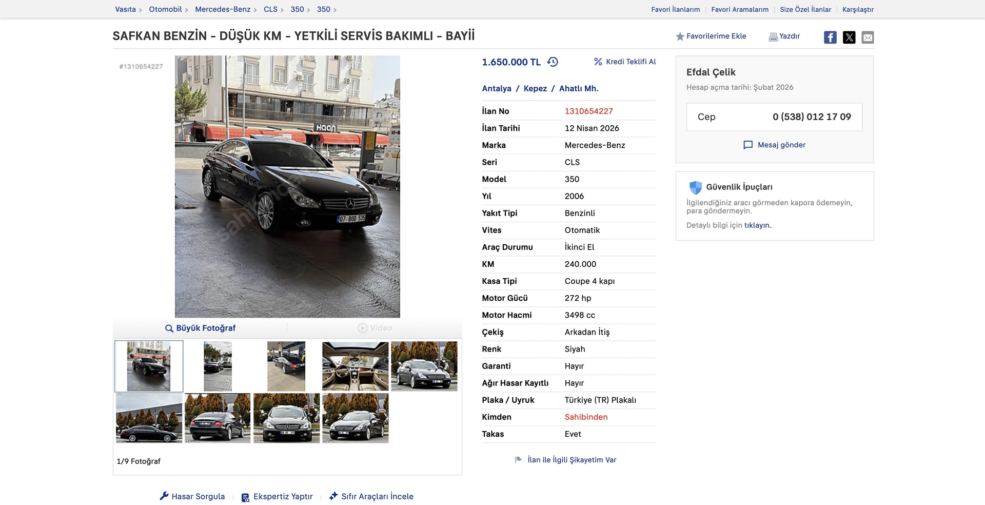 Üyemizden satılık 2006 Mercedes CLS 350