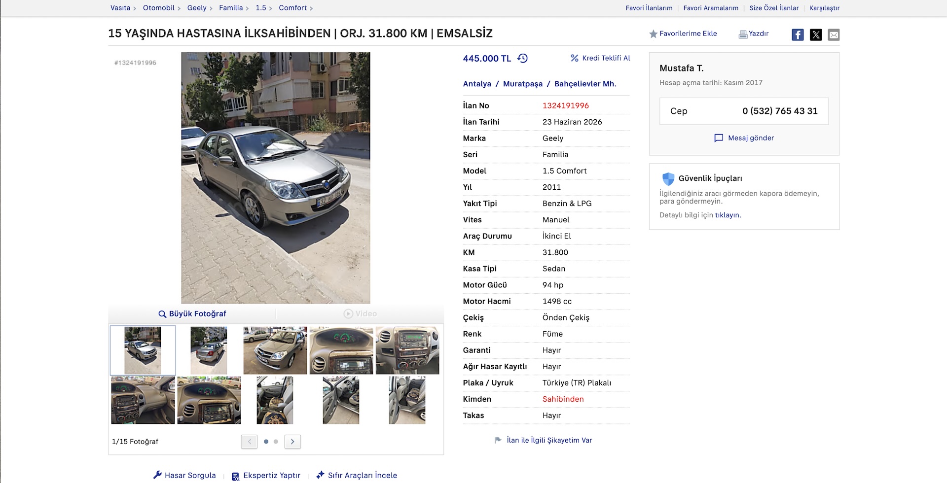 Üyemizden satılık 2011 Geely Familia 1.5