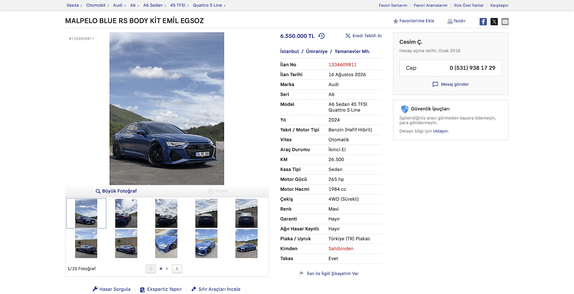 Üyemizden satılık 2024 Audi A6 45 TFSI